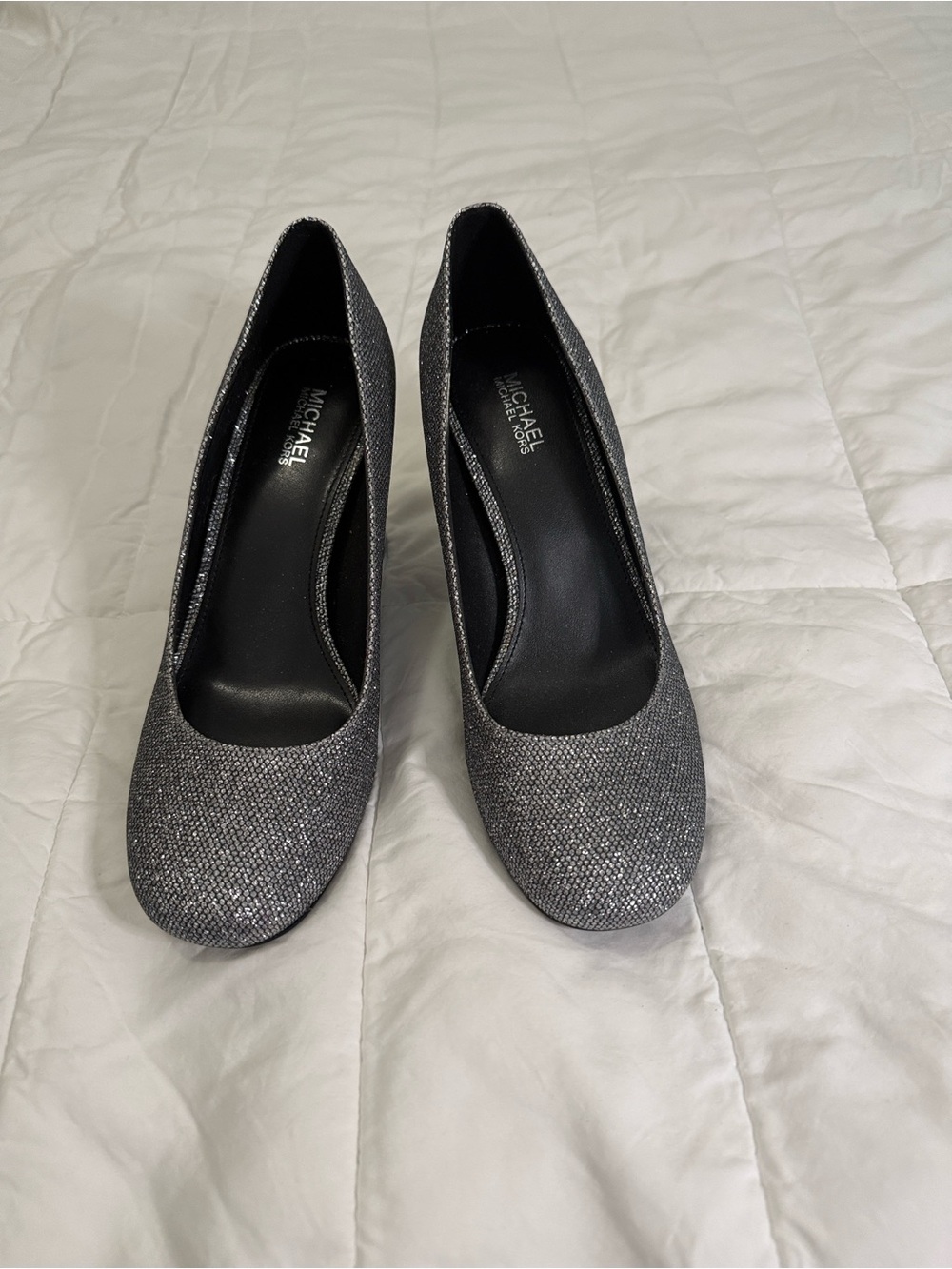 Michael Kors Glittery Charcoal Round-Toe Pumps